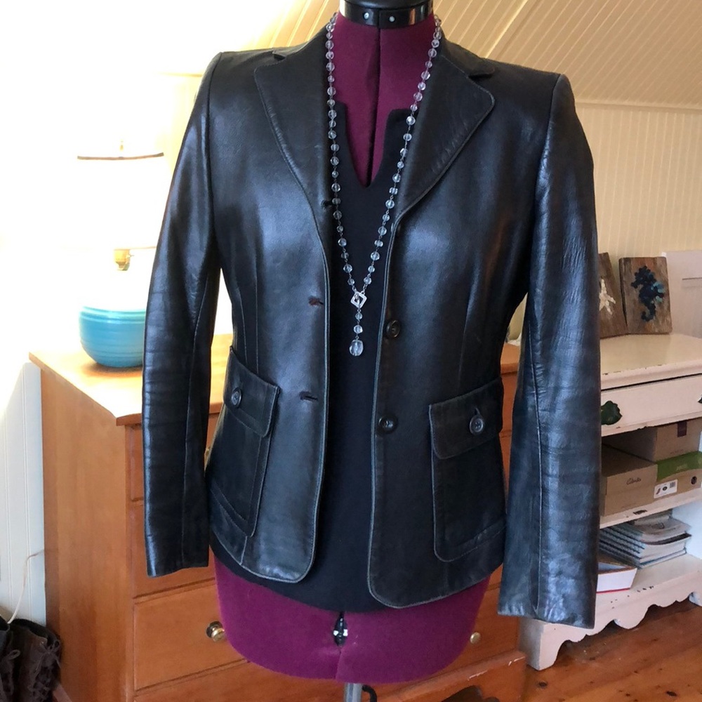Anne Klein II distressed leather blazer, jacket 2